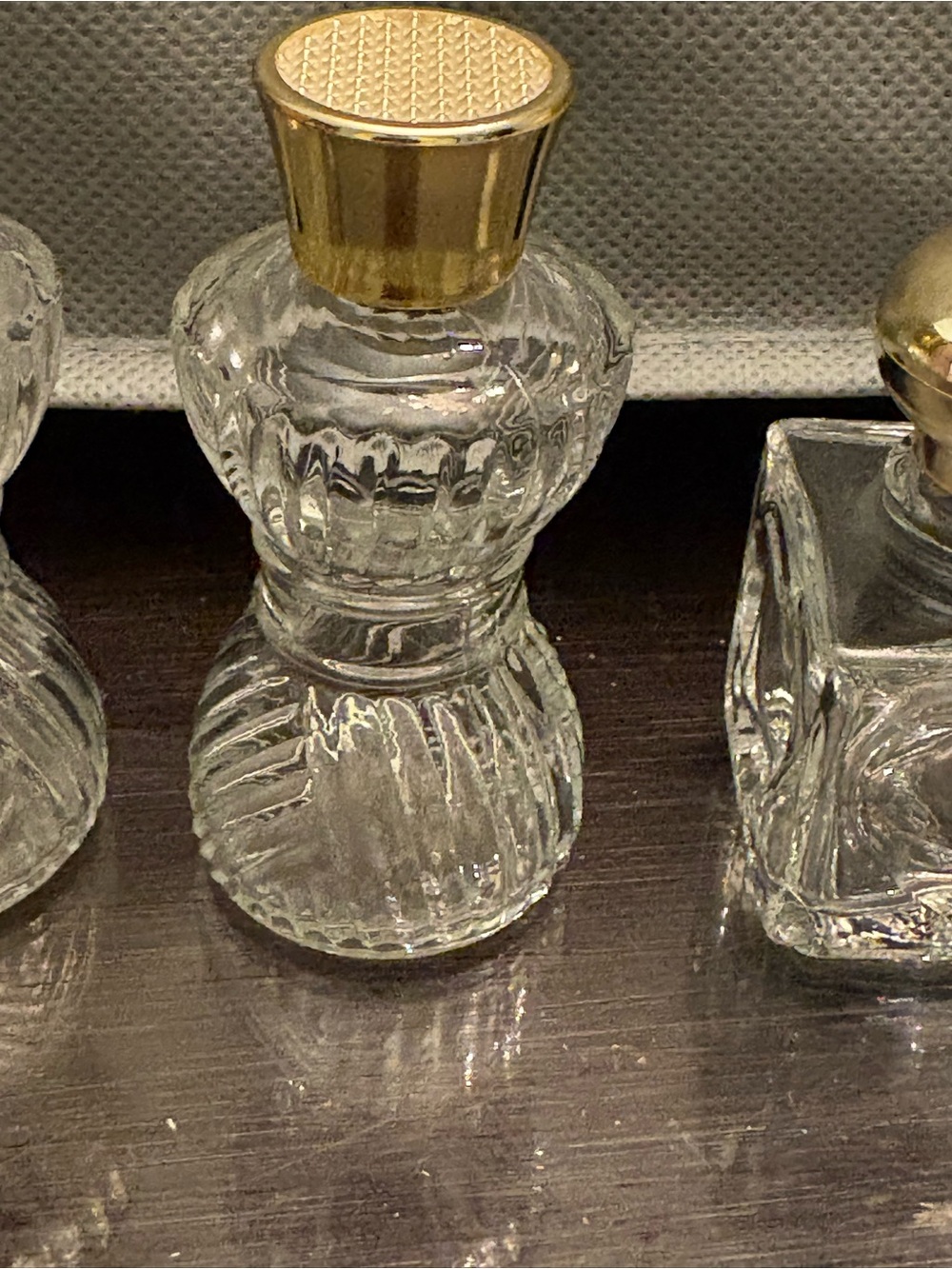 Vintage AVON Clear Glass Vanity Bottles with Gold Caps - Picture 4 of 11